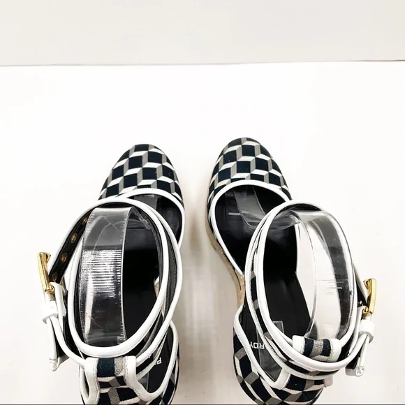 {Pierre Hardy} Canvas & Leather Cubed Print Espadrille Wedges - Picture 13 of 16